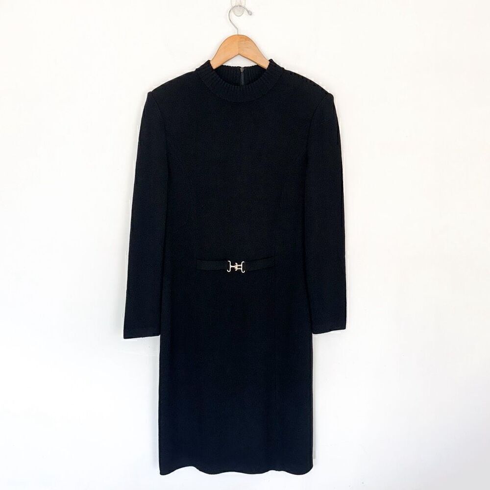St. John Collection Women’s Black Mock Neck Santana Knit Midi Length Long Sleeve
